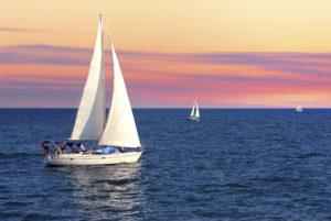 Sailboats at sunset